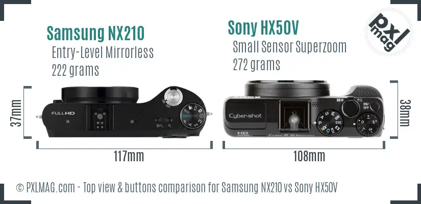 Samsung NX210 vs Sony HX50V top view buttons comparison