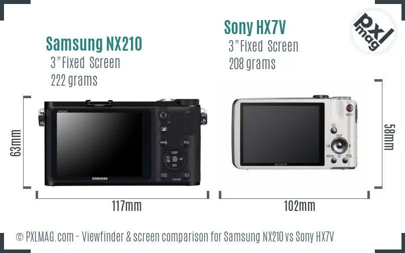 Samsung NX210 vs Sony HX7V Screen and Viewfinder comparison