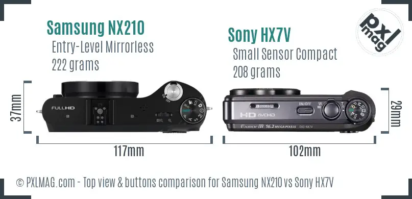 Samsung NX210 vs Sony HX7V top view buttons comparison