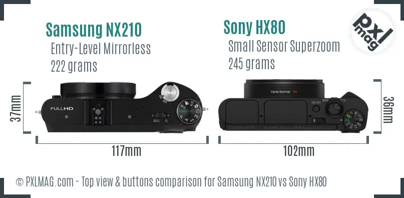 Samsung NX210 vs Sony HX80 top view buttons comparison Samsung NX210 vs Sony HX80 top view buttons comparison