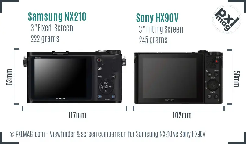 Samsung NX210 vs Sony HX90V Screen and Viewfinder comparison