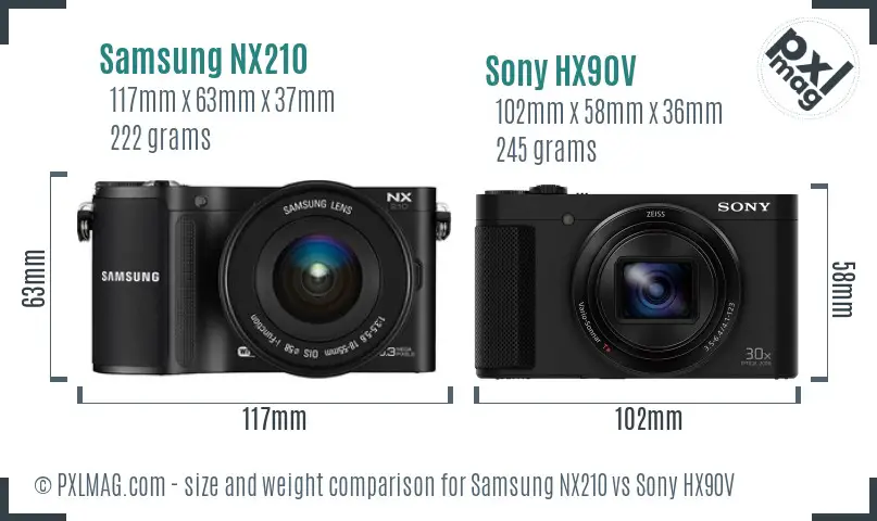 Samsung NX210 vs Sony HX90V size comparison