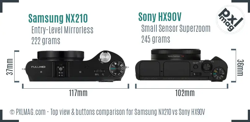 Samsung NX210 vs Sony HX90V top view buttons comparison