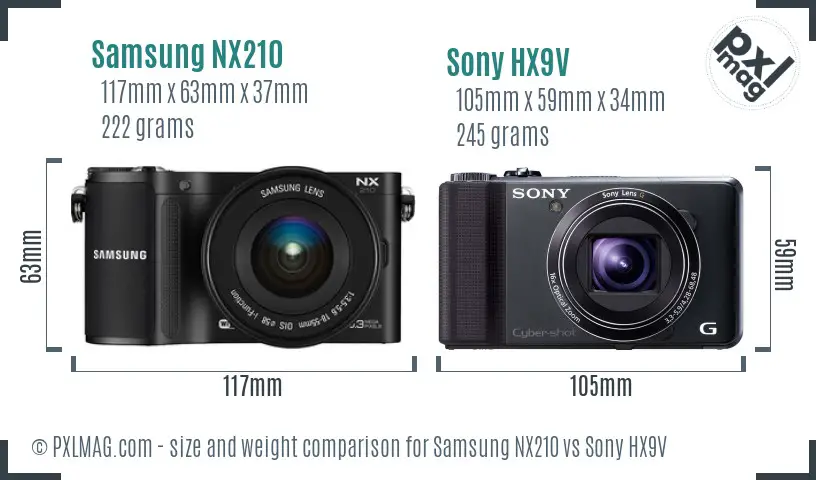 Samsung NX210 vs Sony HX9V size comparison