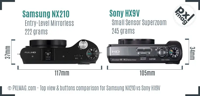 Samsung NX210 vs Sony HX9V top view buttons comparison