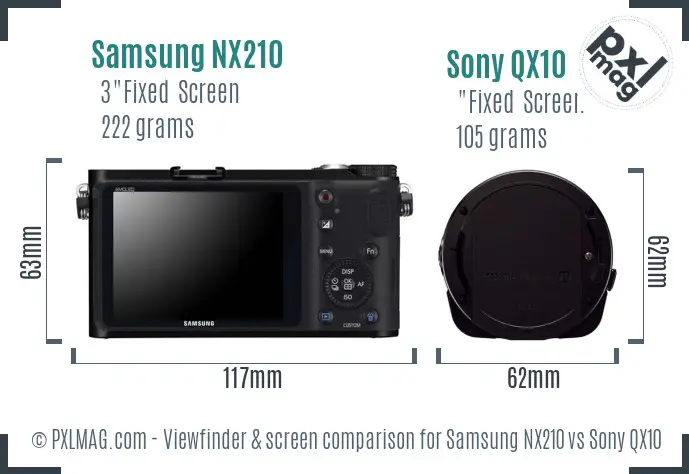 Samsung NX210 vs Sony QX10 Screen and Viewfinder comparison