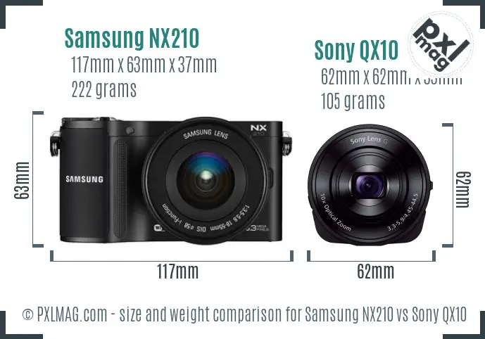 Samsung NX210 vs Sony QX10 size comparison