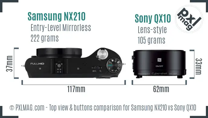 Samsung NX210 vs Sony QX10 top view buttons comparison