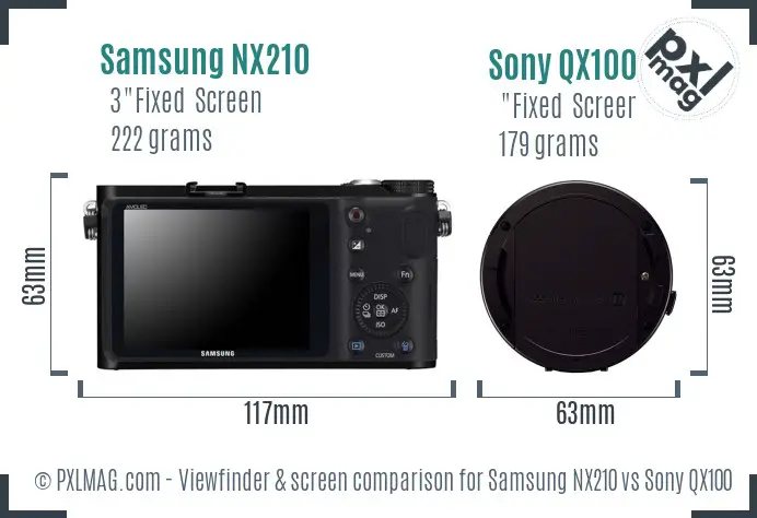 Samsung NX210 vs Sony QX100 Screen and Viewfinder comparison