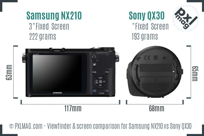 Samsung NX210 vs Sony QX30 Screen and Viewfinder comparison
