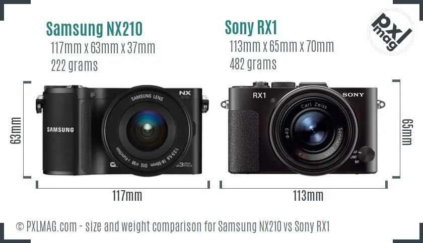 Samsung NX210 vs Sony RX1 size comparison