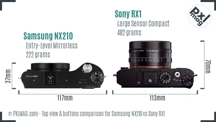 Samsung NX210 vs Sony RX1 top view buttons comparison