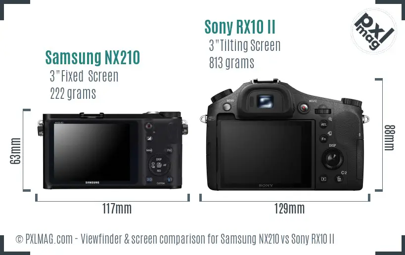 Samsung NX210 vs Sony RX10 II Screen and Viewfinder comparison