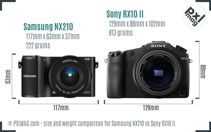 Samsung NX210 vs Sony RX10 II size comparison