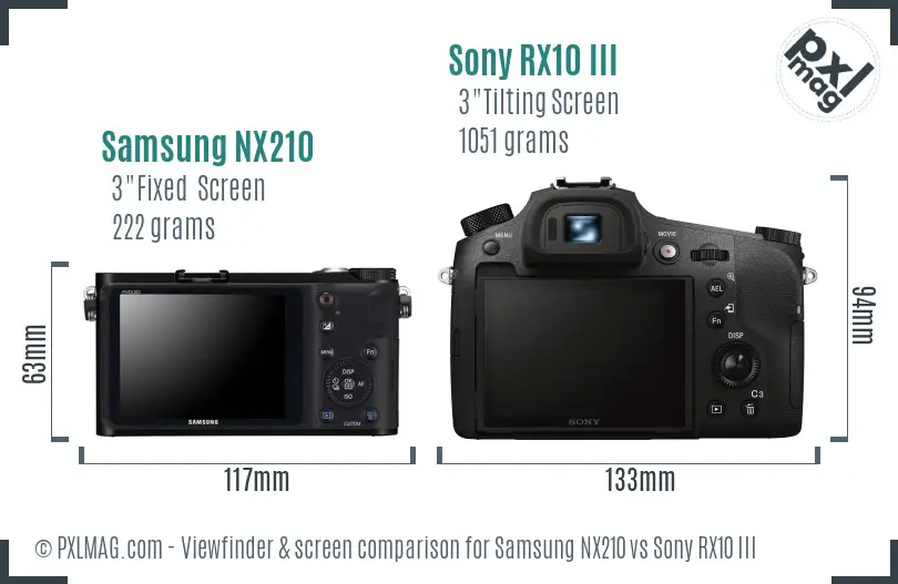 Samsung NX210 vs Sony RX10 III Screen and Viewfinder comparison