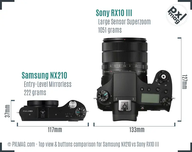 Samsung NX210 vs Sony RX10 III top view buttons comparison