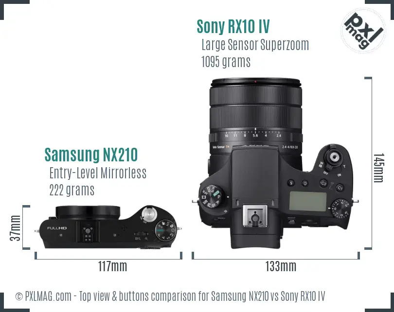 Samsung NX210 vs Sony RX10 IV top view buttons comparison