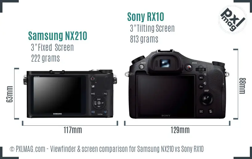 Samsung NX210 vs Sony RX10 Screen and Viewfinder comparison