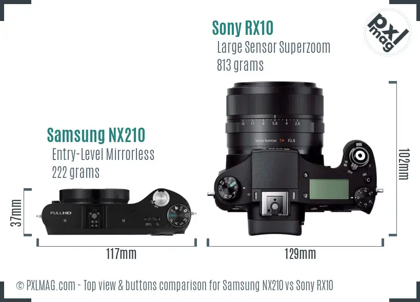 Samsung NX210 vs Sony RX10 top view buttons comparison