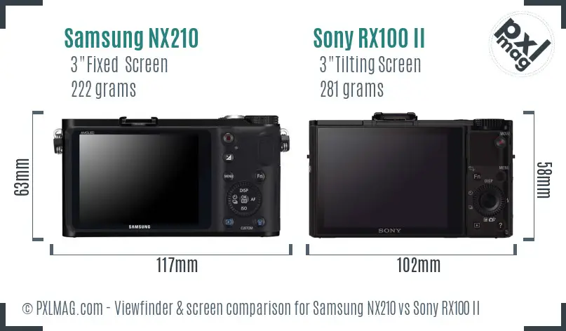 Samsung NX210 vs Sony RX100 II Screen and Viewfinder comparison