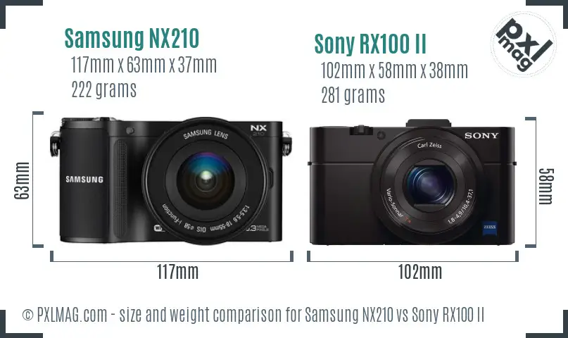 Samsung NX210 vs Sony RX100 II size comparison