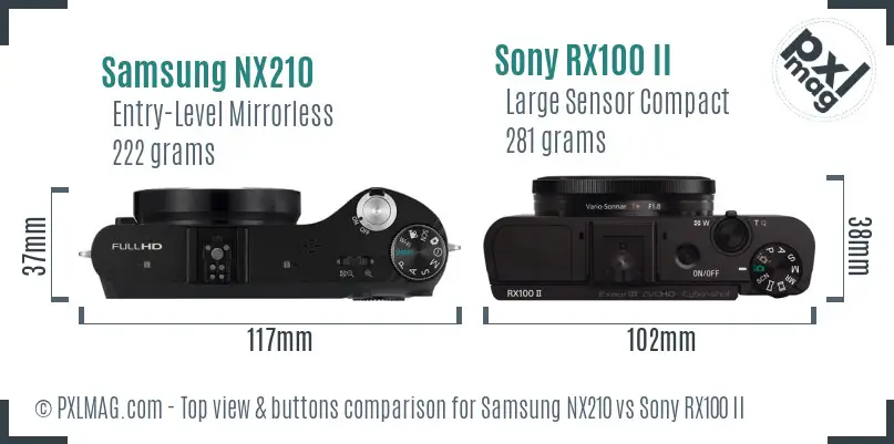 Samsung NX210 vs Sony RX100 II top view buttons comparison