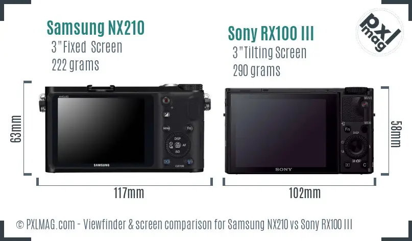 Samsung NX210 vs Sony RX100 III Screen and Viewfinder comparison
