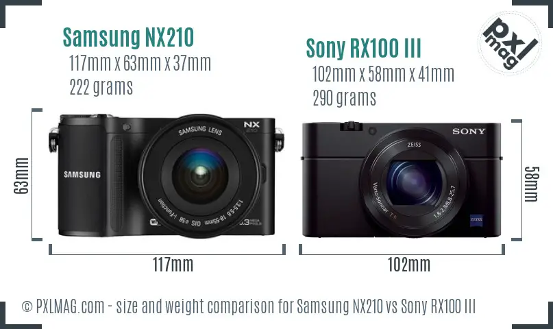 Samsung NX210 vs Sony RX100 III size comparison