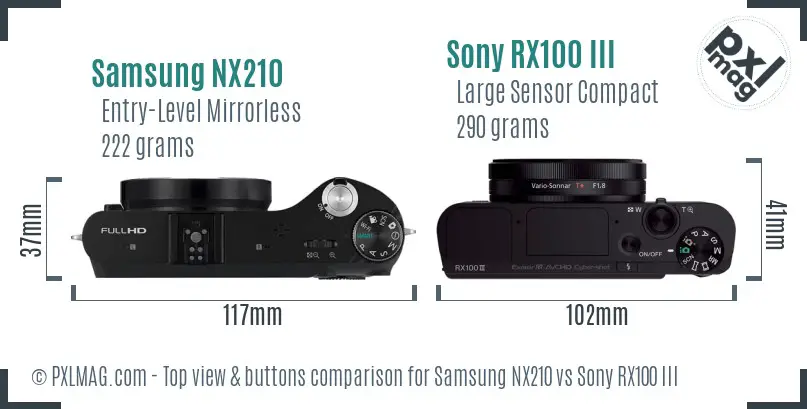 Samsung NX210 vs Sony RX100 III top view buttons comparison