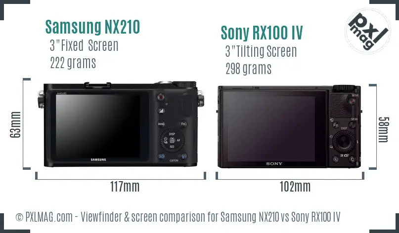 Samsung NX210 vs Sony RX100 IV Screen and Viewfinder comparison