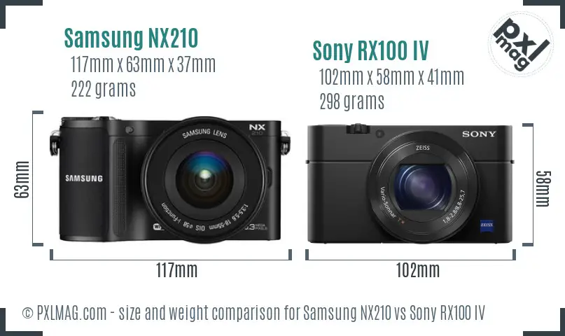 Samsung NX210 vs Sony RX100 IV size comparison