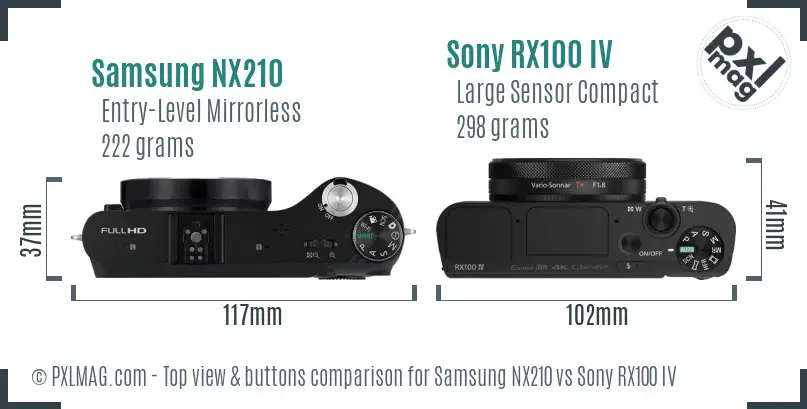 Samsung NX210 vs Sony RX100 IV top view buttons comparison