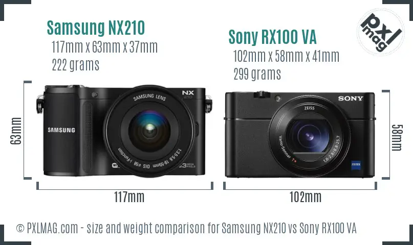 Samsung NX210 vs Sony RX100 VA size comparison