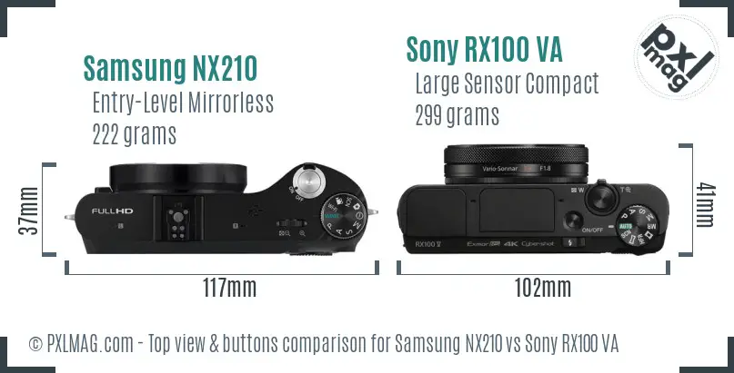Samsung NX210 vs Sony RX100 VA top view buttons comparison