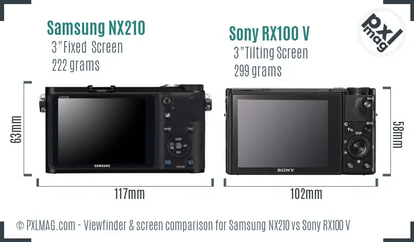 Samsung NX210 vs Sony RX100 V Screen and Viewfinder comparison