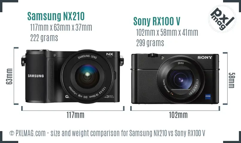 Samsung NX210 vs Sony RX100 V size comparison