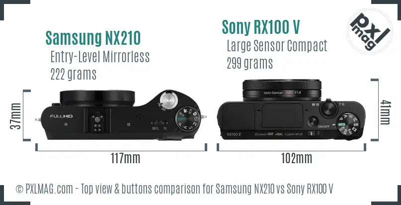 Samsung NX210 vs Sony RX100 V top view buttons comparison