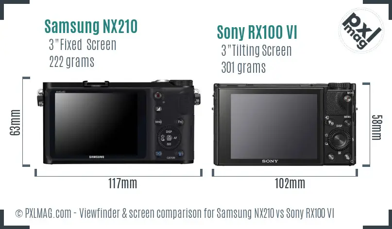 Samsung NX210 vs Sony RX100 VI Screen and Viewfinder comparison