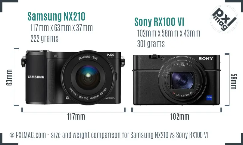 Samsung NX210 vs Sony RX100 VI size comparison