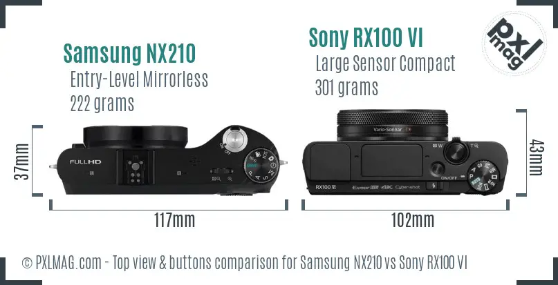 Samsung NX210 vs Sony RX100 VI top view buttons comparison