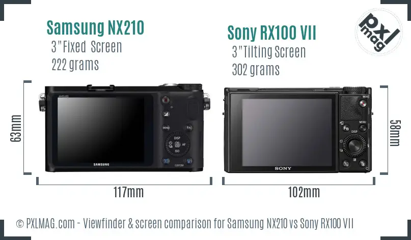 Samsung NX210 vs Sony RX100 VII Screen and Viewfinder comparison