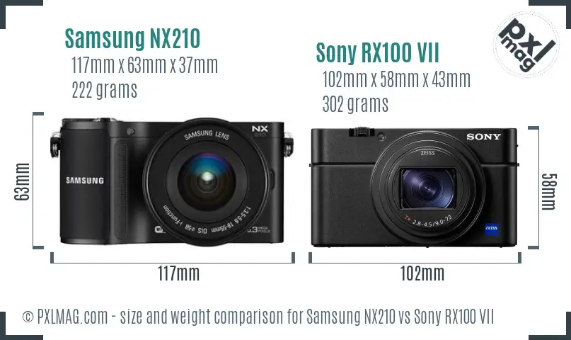Samsung NX210 vs Sony RX100 VII size comparison