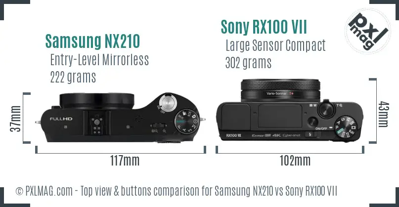 Samsung NX210 vs Sony RX100 VII top view buttons comparison