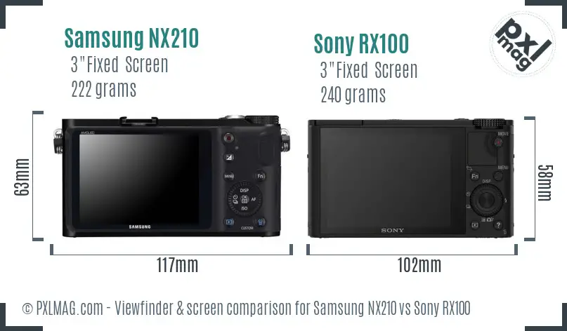 Samsung NX210 vs Sony RX100 Screen and Viewfinder comparison