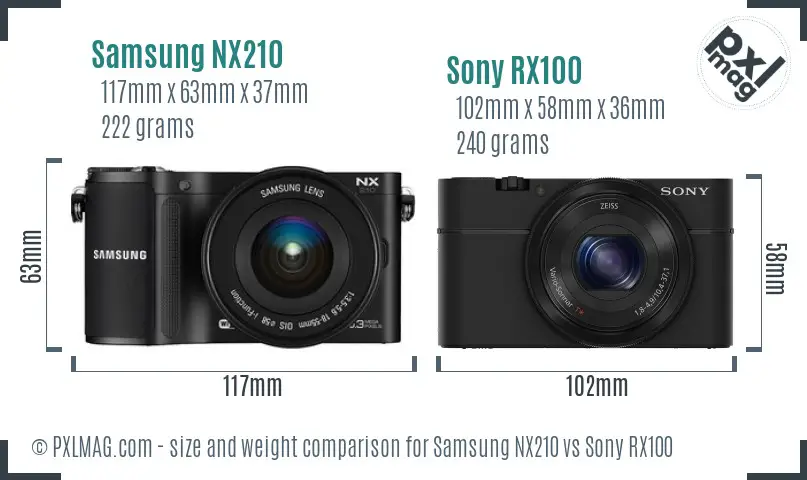 Samsung NX210 vs Sony RX100 size comparison