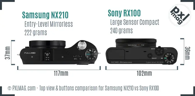 Samsung NX210 vs Sony RX100 top view buttons comparison