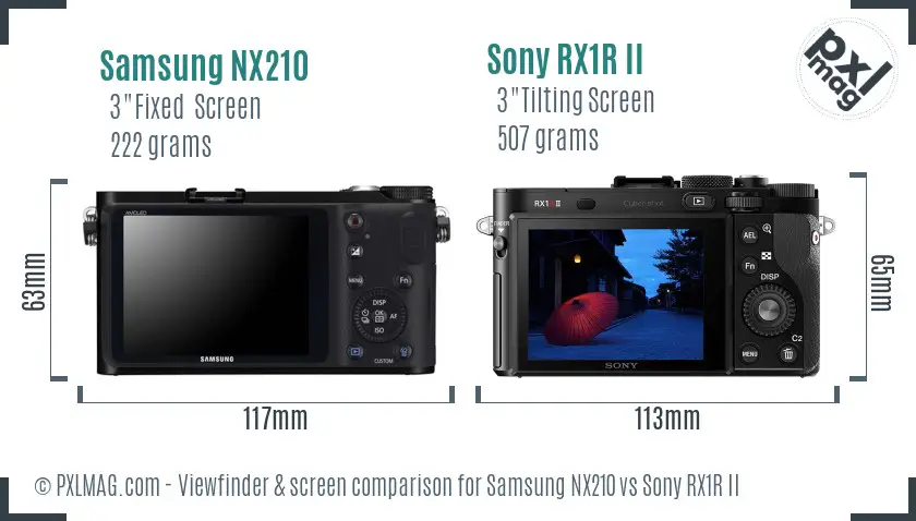 Samsung NX210 vs Sony RX1R II Screen and Viewfinder comparison