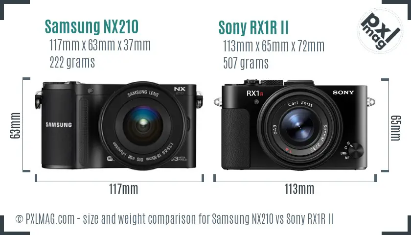 Samsung NX210 vs Sony RX1R II size comparison