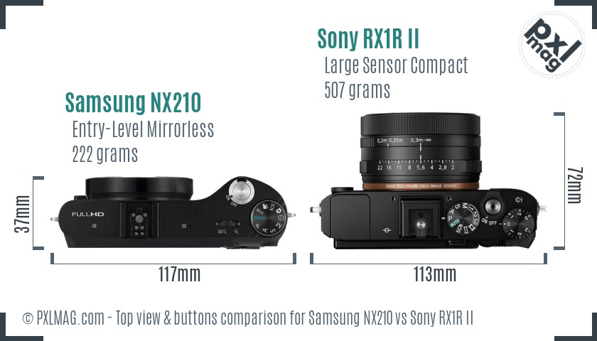 Samsung NX210 vs Sony RX1R II top view buttons comparison