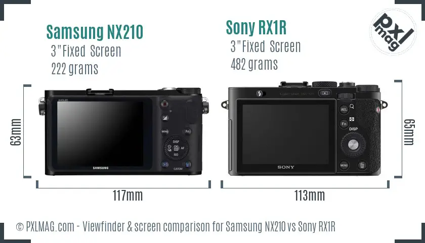 Samsung NX210 vs Sony RX1R Screen and Viewfinder comparison